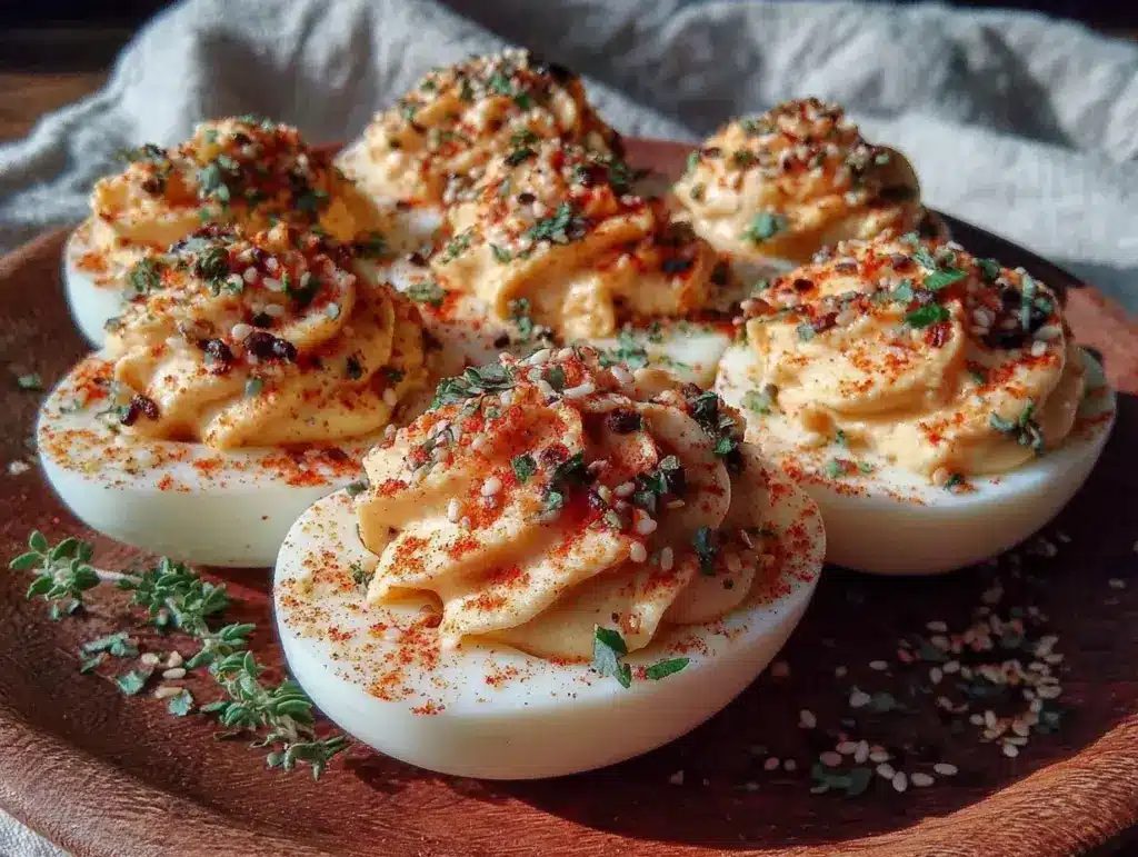 creamy deviled eggs with everything bagel seasoning - featured image