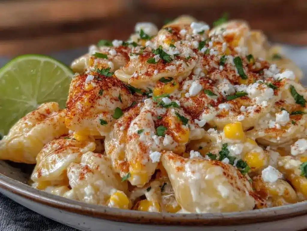 creamy elote pasta salad - featured image