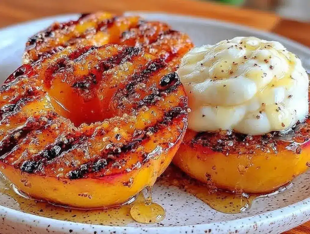 creamy grilled peaches recipe - featured image