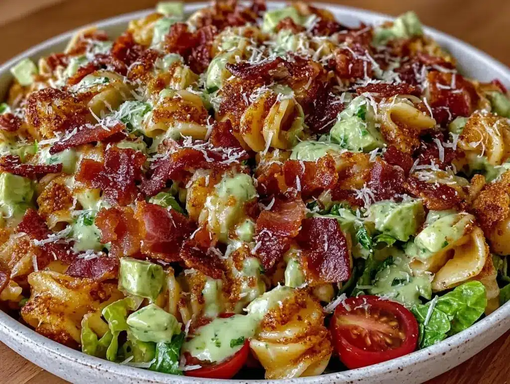 creamy loaded blt pasta salad - featured image