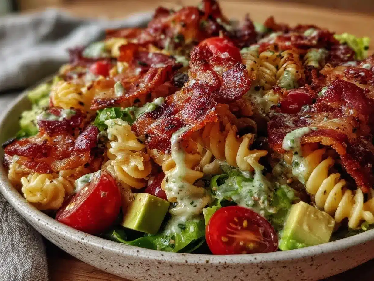 creamy loaded blt pasta salad preparation steps