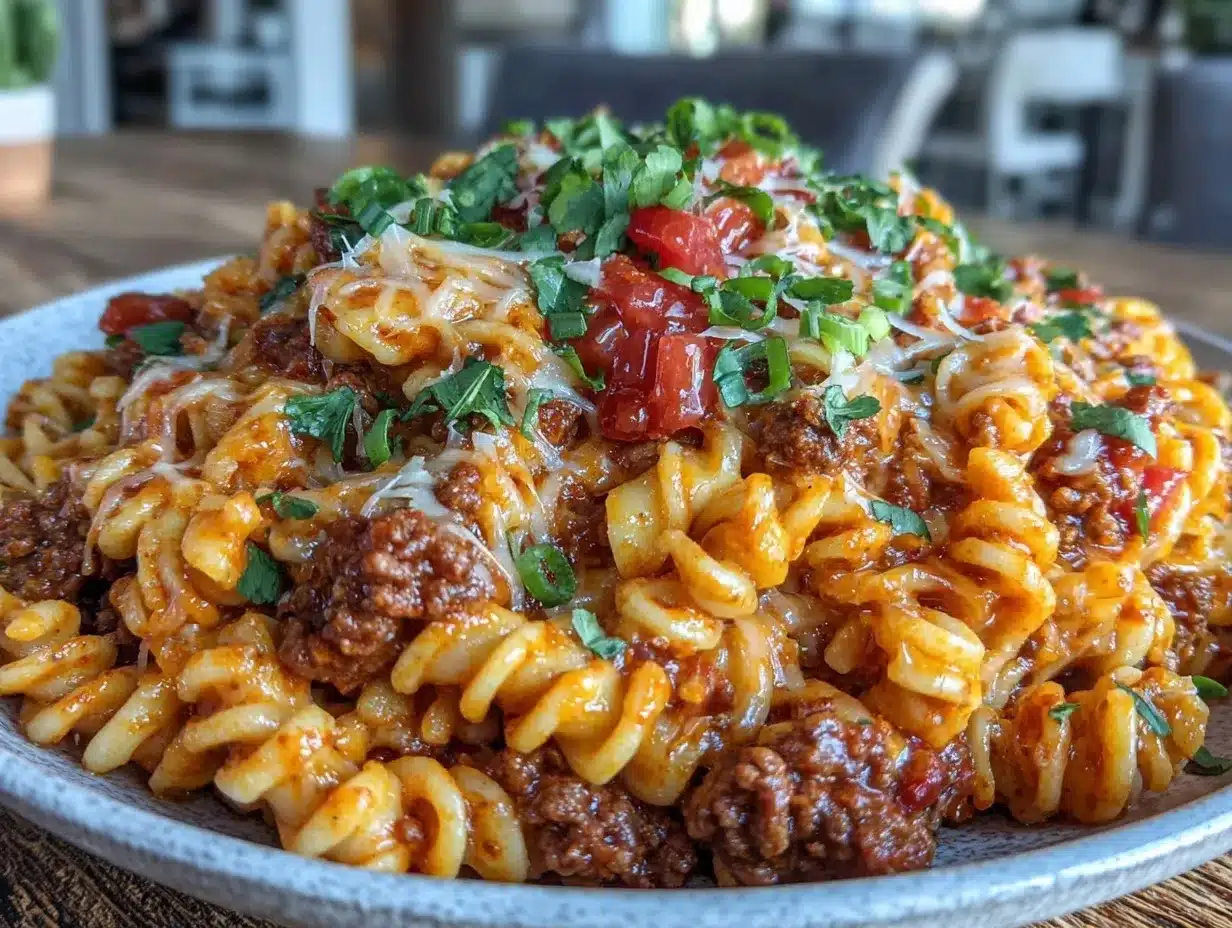 creamy one-pot taco pasta preparation steps