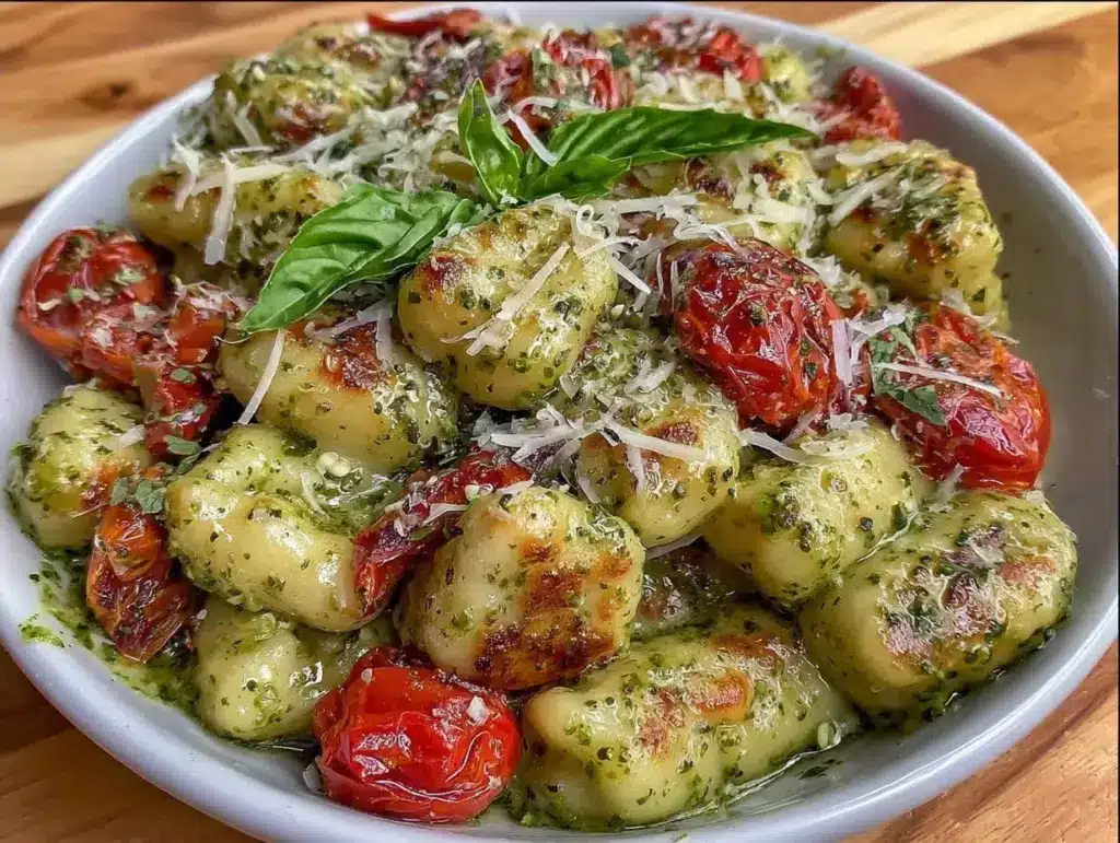 creamy pesto gnocchi - featured image