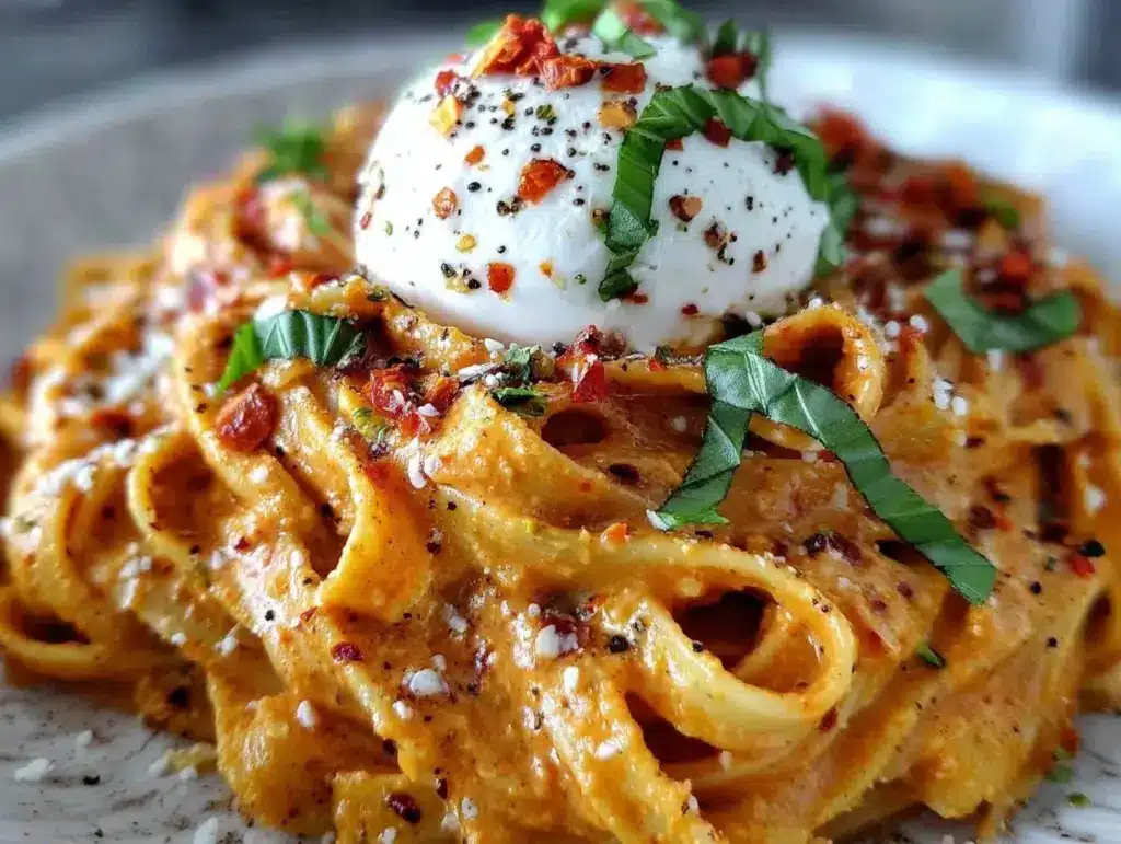 creamy roasted red pepper pasta - featured image