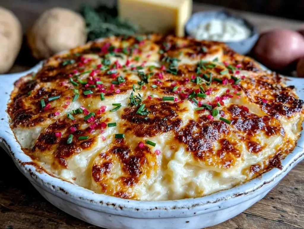 creamy scalloped potatoes au gratin - featured image