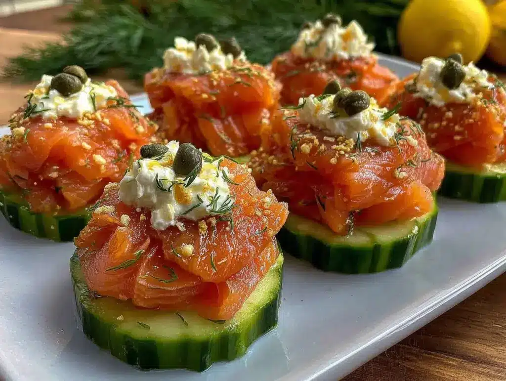 creamy smoked salmon cucumber bites - featured image