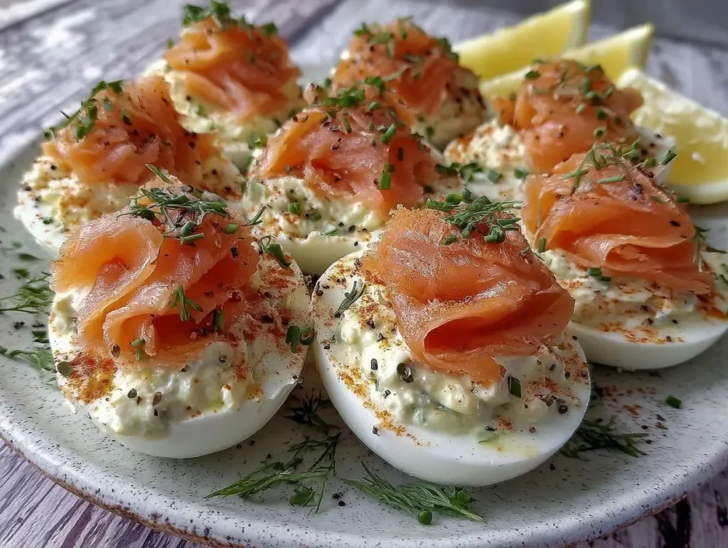 creamy smoked salmon deviled eggs - featured image