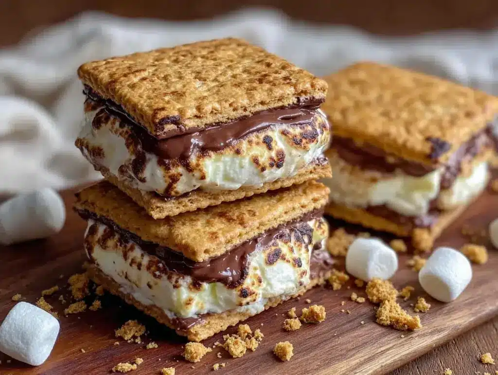 creamy smores ice cream sandwiches - featured image