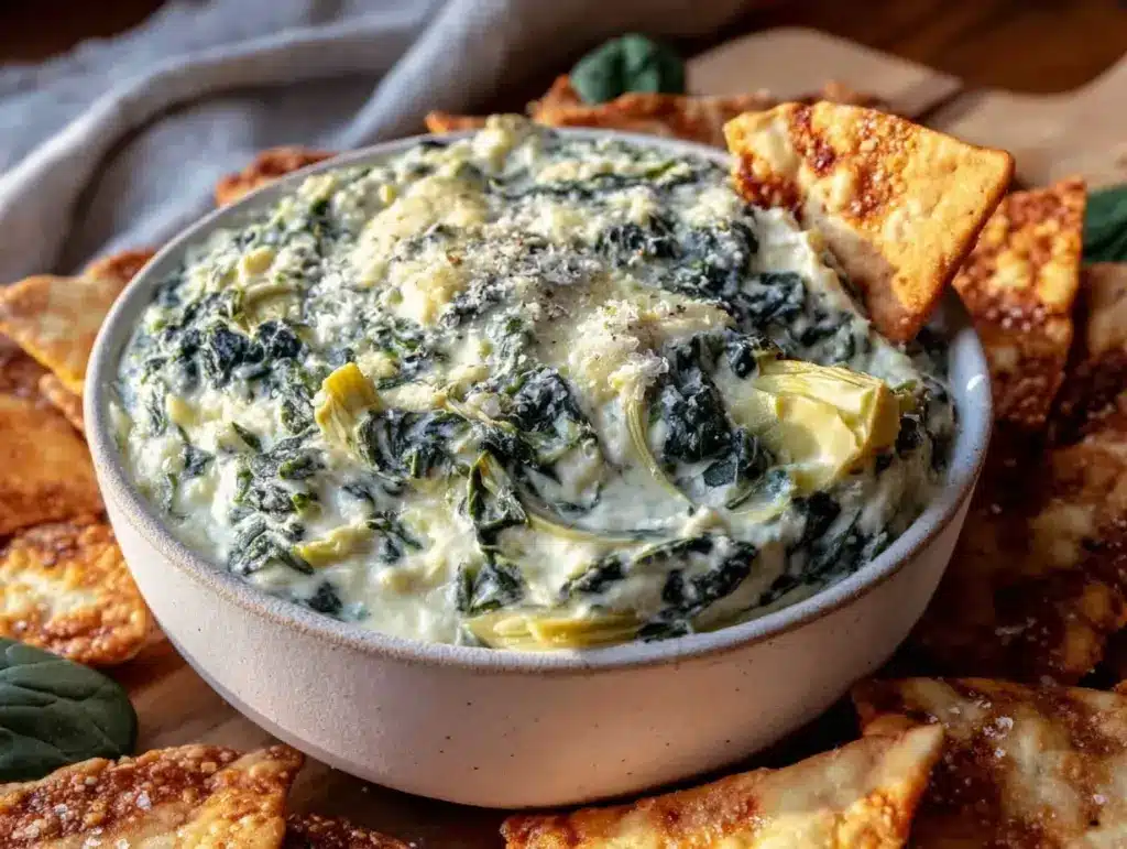 creamy spinach artichoke dip - featured image