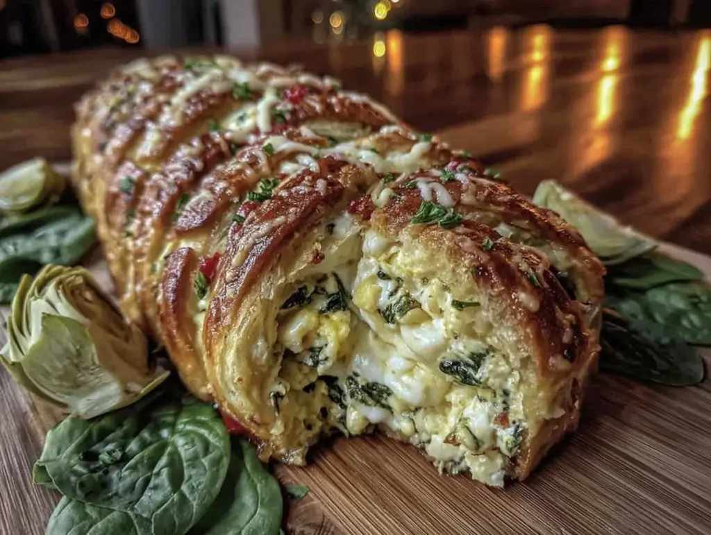 creamy spinach artichoke dip puff pastry braid - featured image