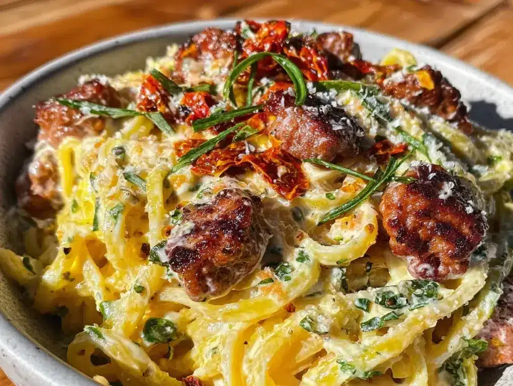 creamy tuscan sausage pasta - featured image