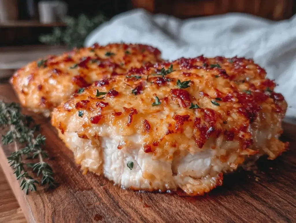 crispy baked parmesan crusted chicken breast - featured image
