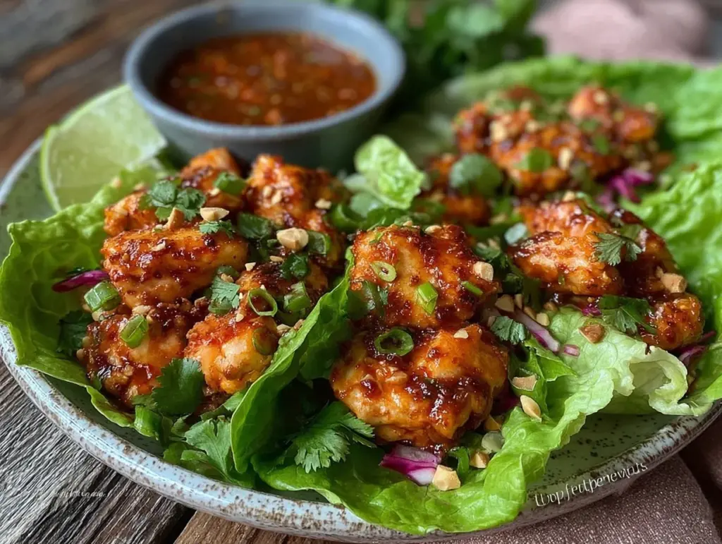crispy bang bang chicken lettuce wraps - featured image