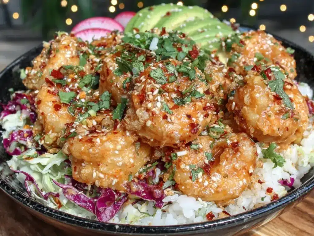 crispy bang bang shrimp bowls - featured image
