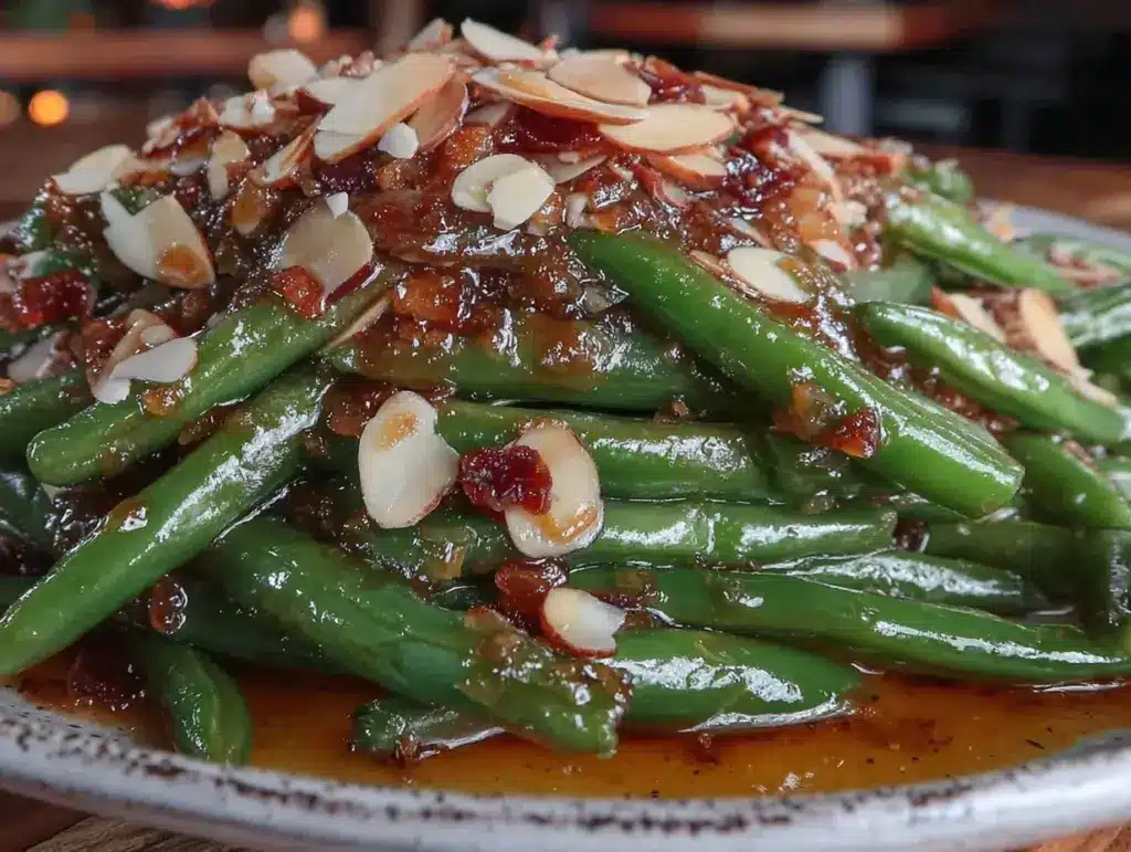 crispy brown butter green beans with almonds - featured image