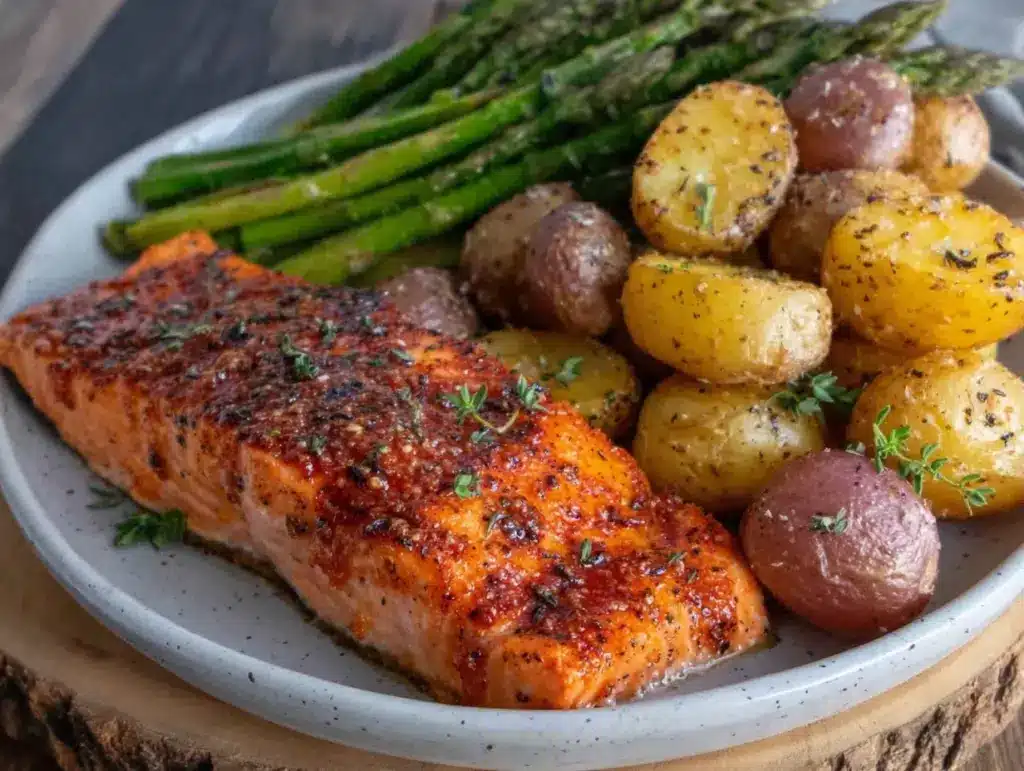 crispy garlic butter salmon - featured image