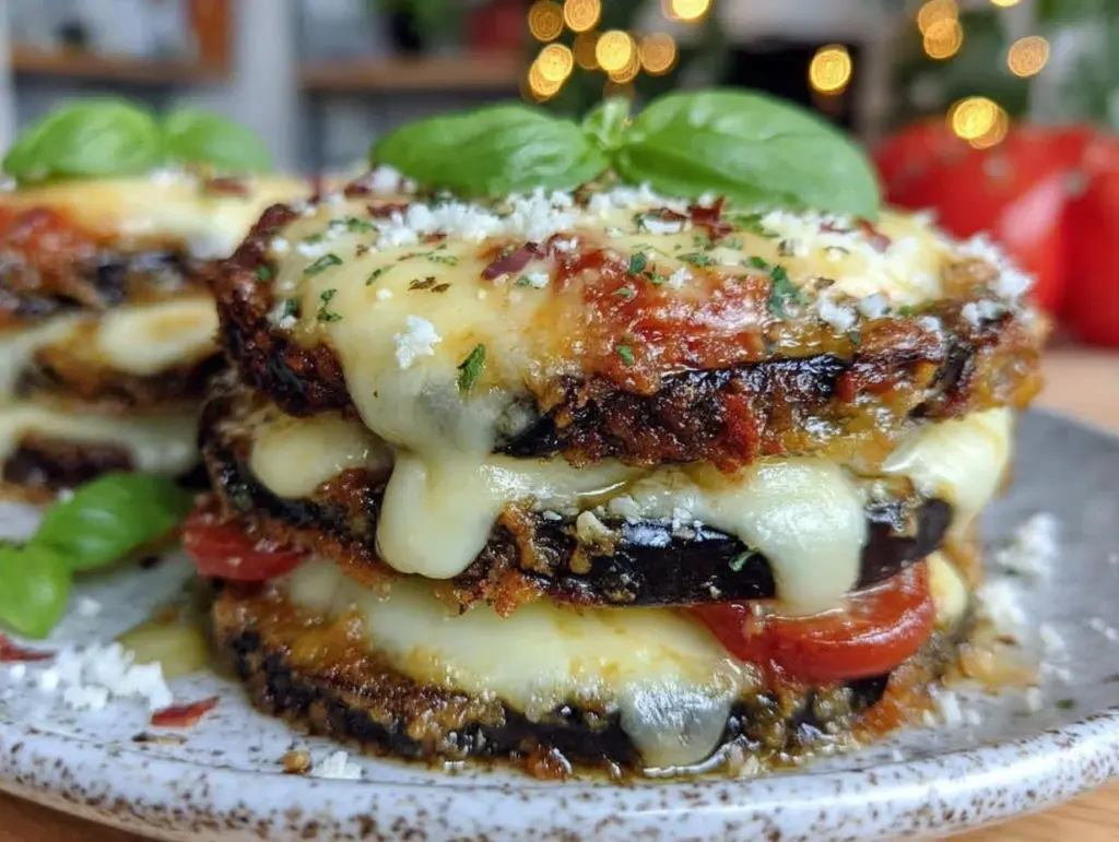 crispy grilled eggplant parmesan stacks - featured image
