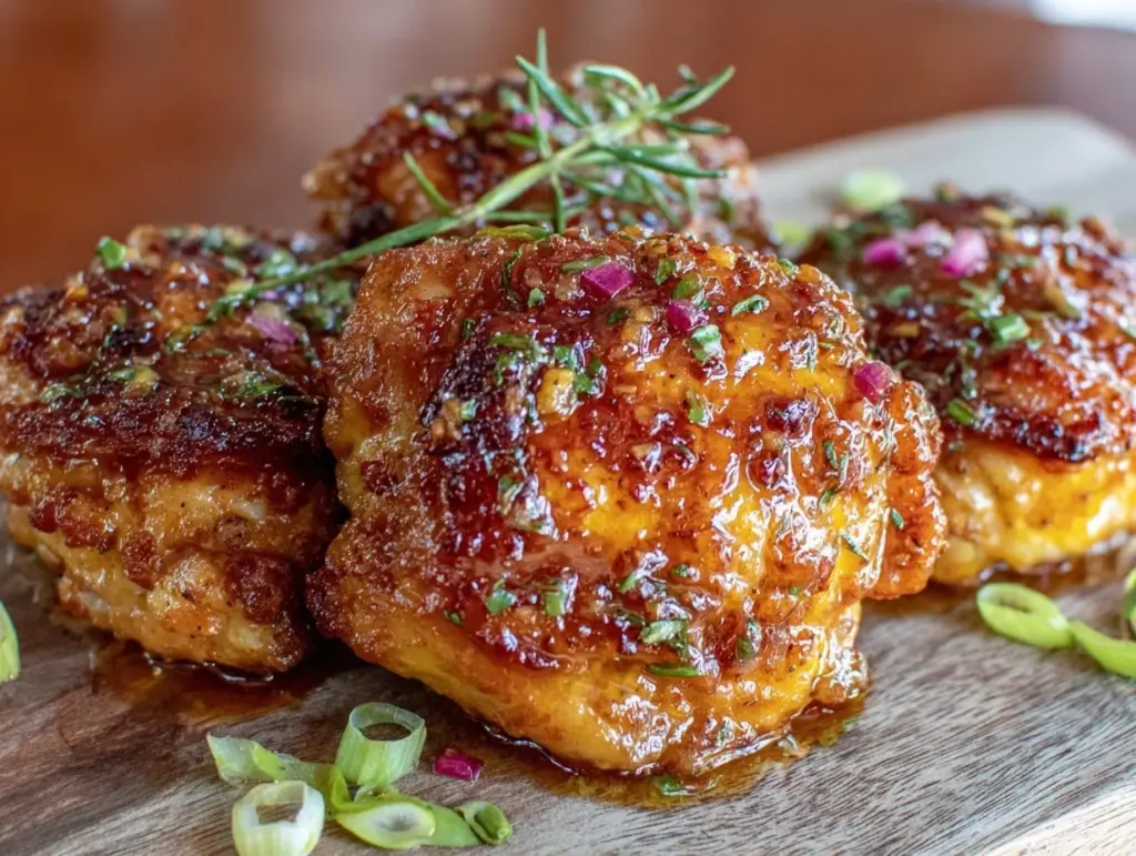 crispy honey garlic chicken thighs - featured image