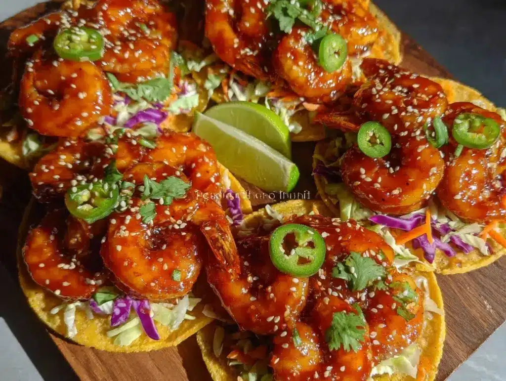 crispy honey sriracha shrimp tacos - featured image