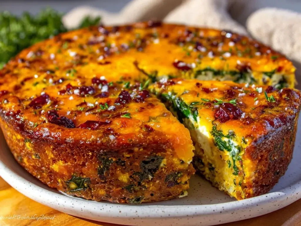 crustless spinach feta sun-dried tomato quiche - featured image