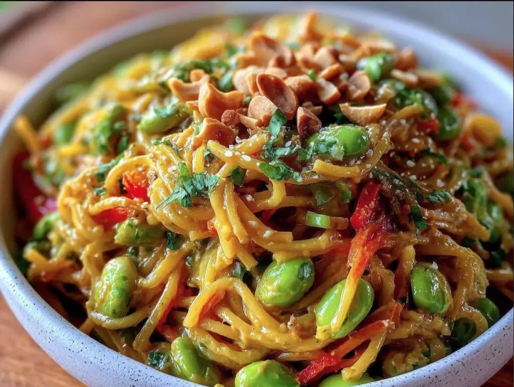 easy creamy asian peanut noodle salad - featured image