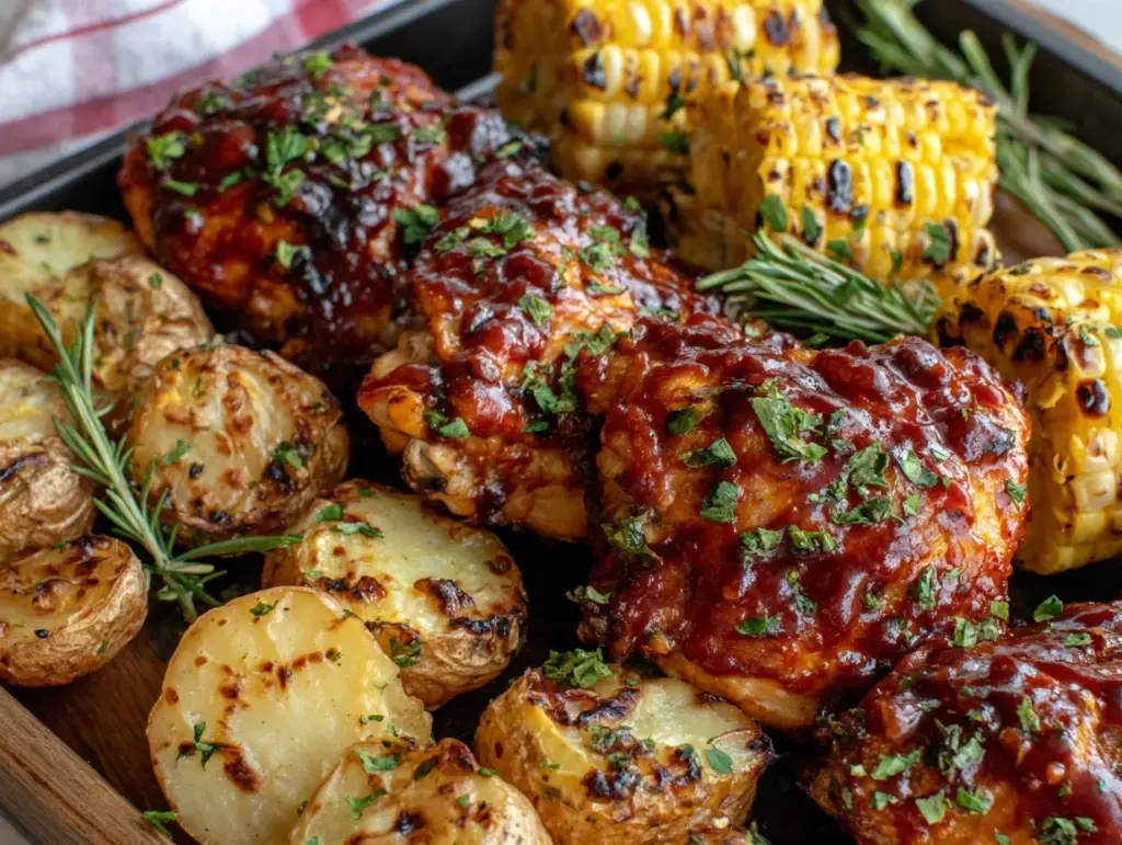 easy crispy sheet pan bbq chicken - featured image