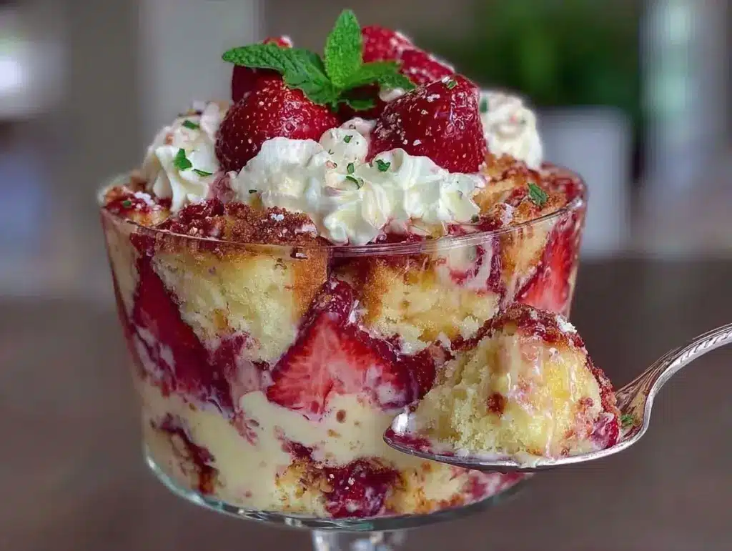 easy layered strawberry shortcake trifle - featured image