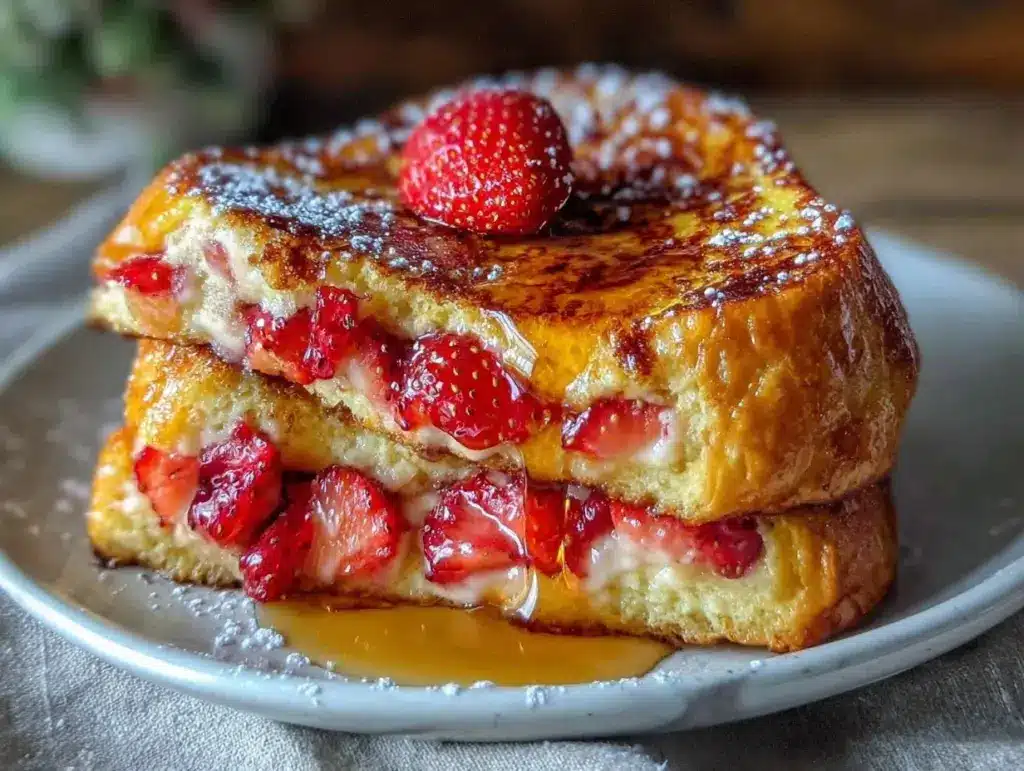 fluffy strawberry stuffed french toast - featured image