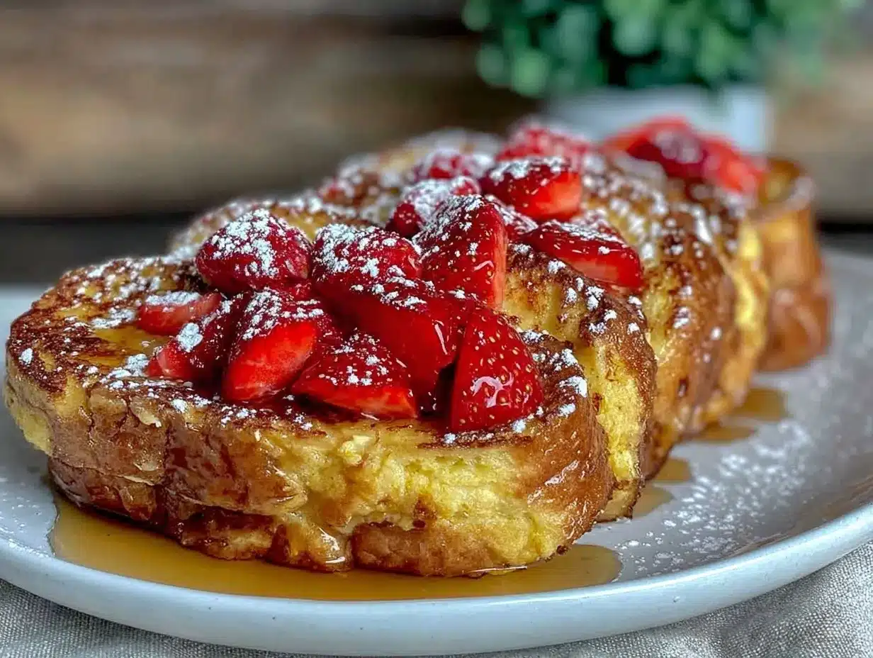 fluffy strawberry stuffed french toast preparation steps
