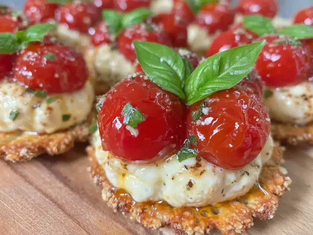 fresh Caprese bites on crackers - featured image