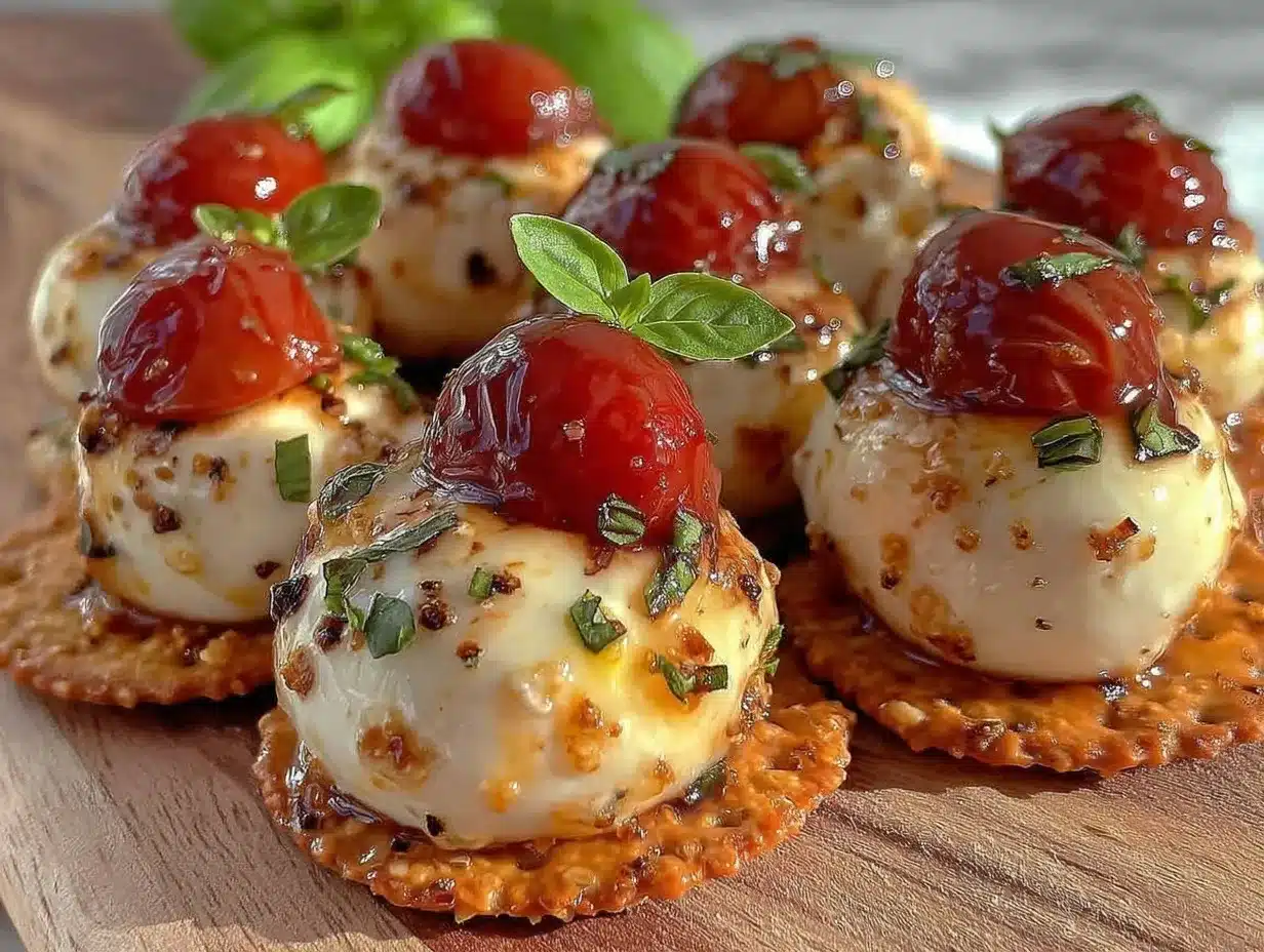fresh Caprese bites on crackers preparation steps