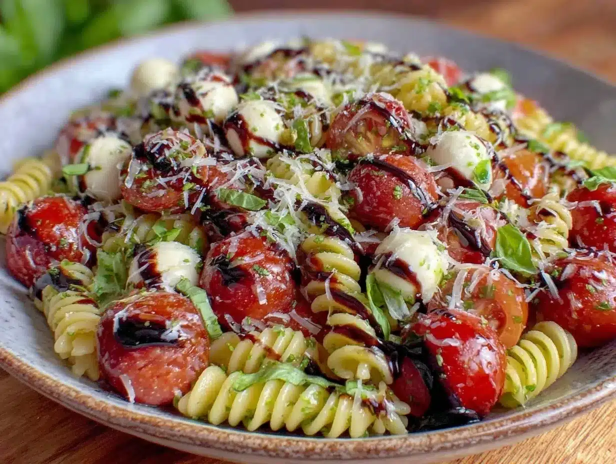 Fresh Caprese Pasta Salad preparation steps