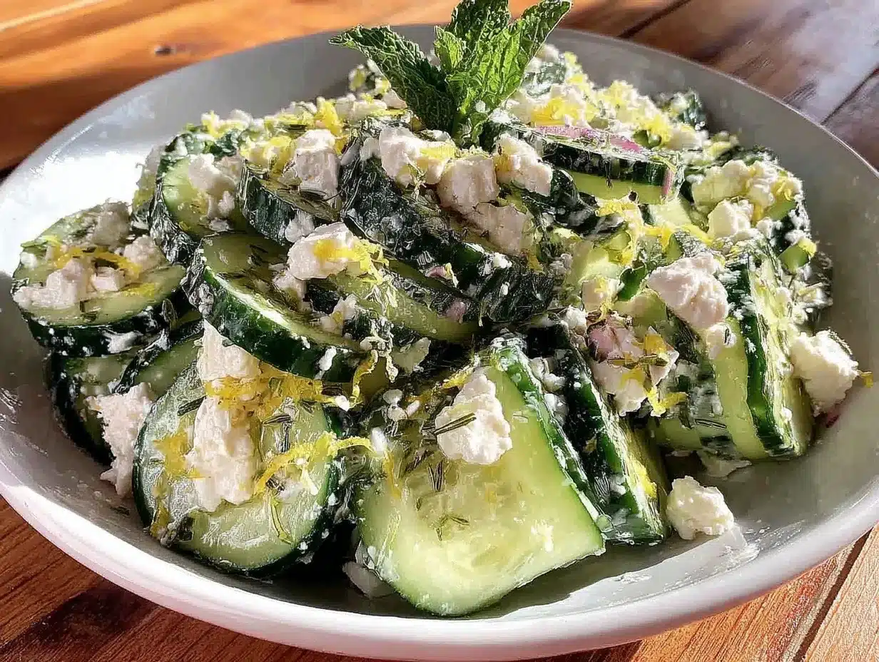 fresh cucumber feta salad preparation steps