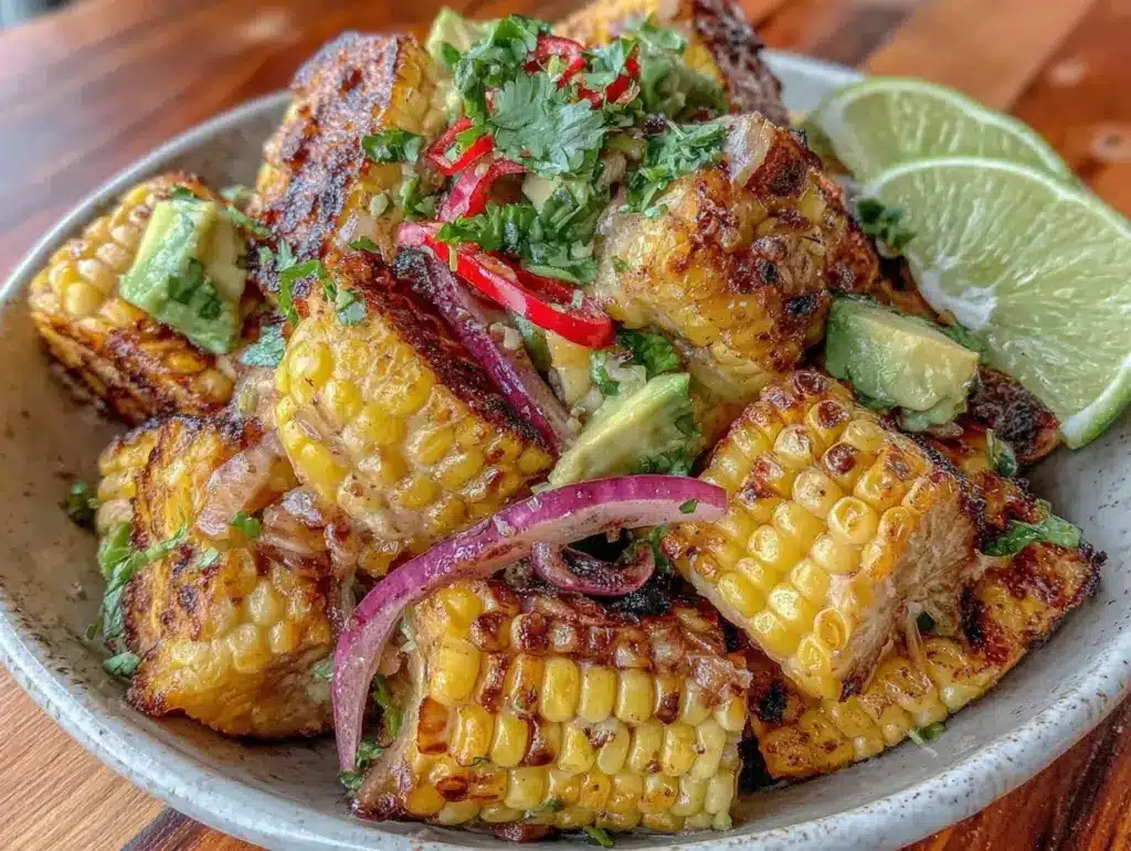 fresh grilled corn and avocado salad - featured image