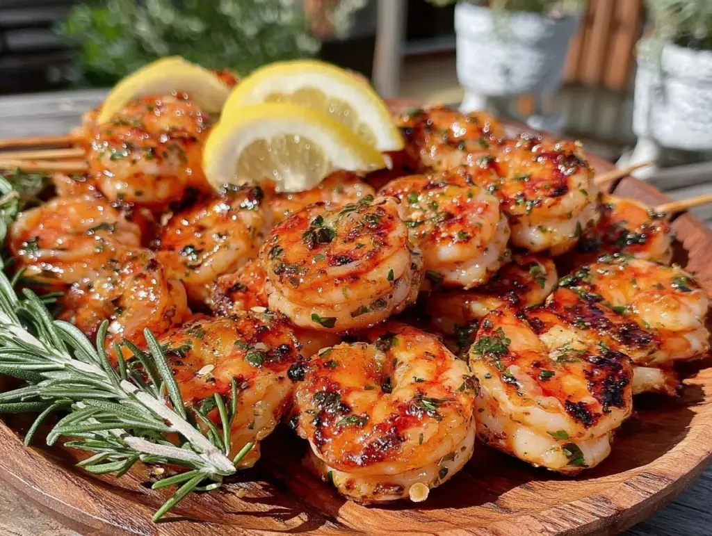 fresh grilled lemon herb shrimp skewers - featured image