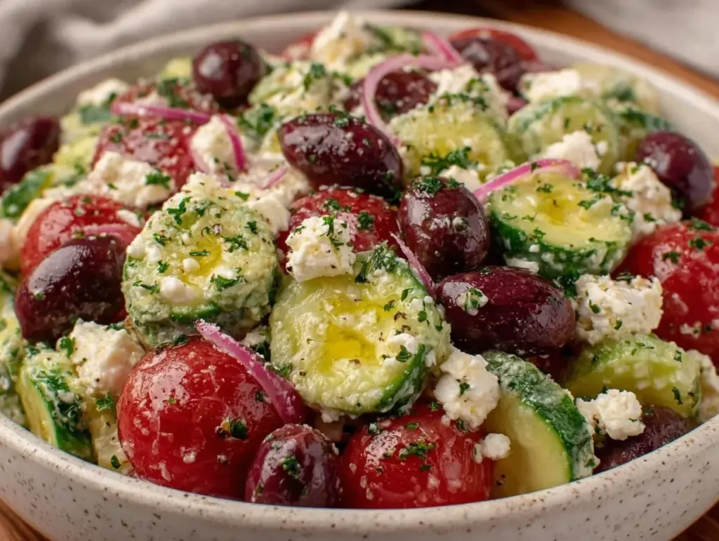 fresh mediterranean cucumber tomato salad - featured image