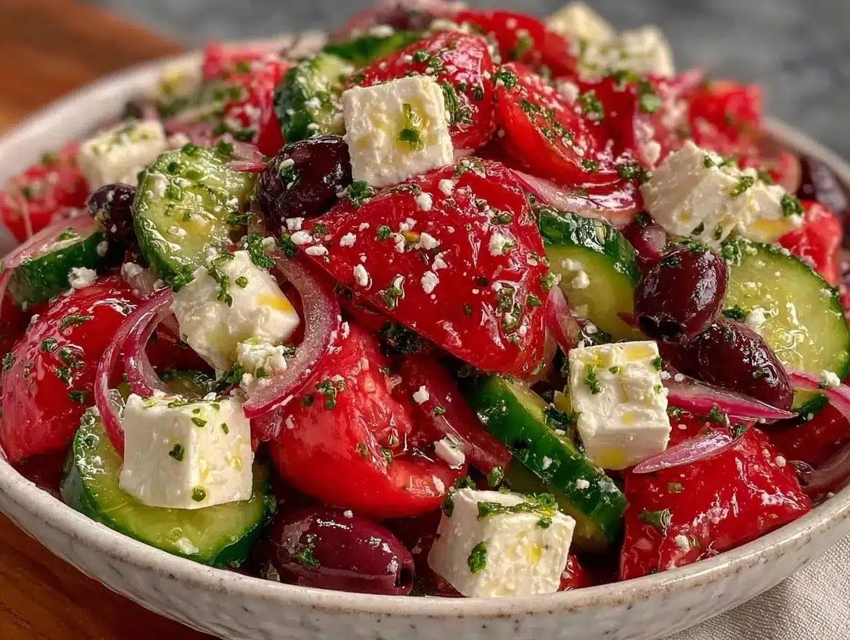 fresh mediterranean cucumber tomato salad preparation steps