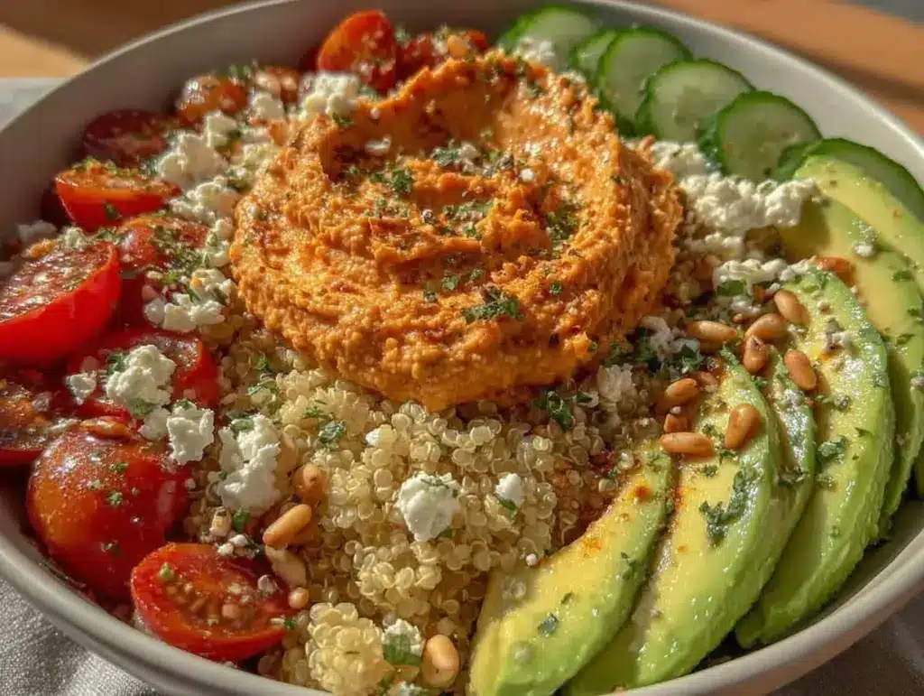fresh mediterranean quinoa bowl - featured image