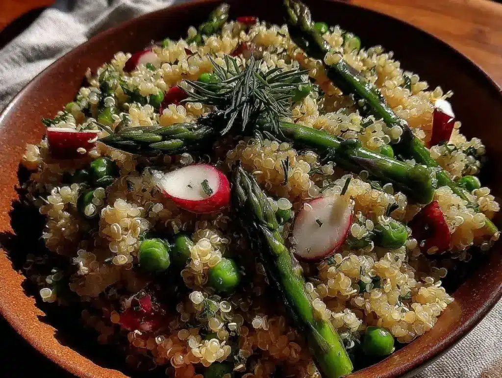 fresh quinoa spring vegetable salad - featured image