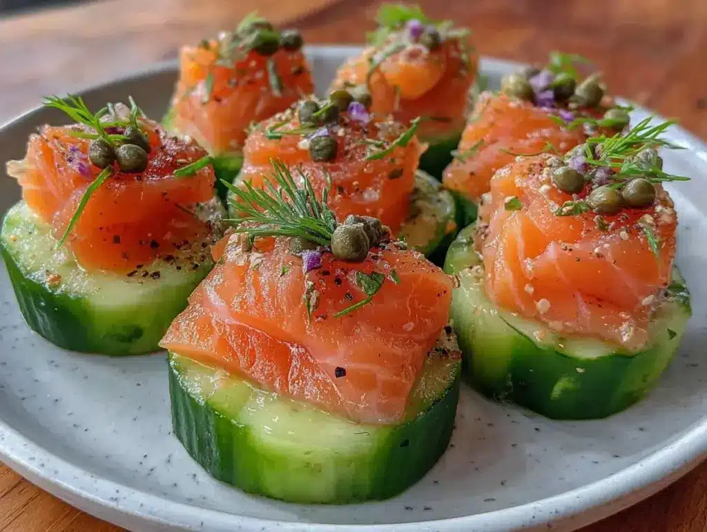fresh smoked salmon cucumber bites - featured image
