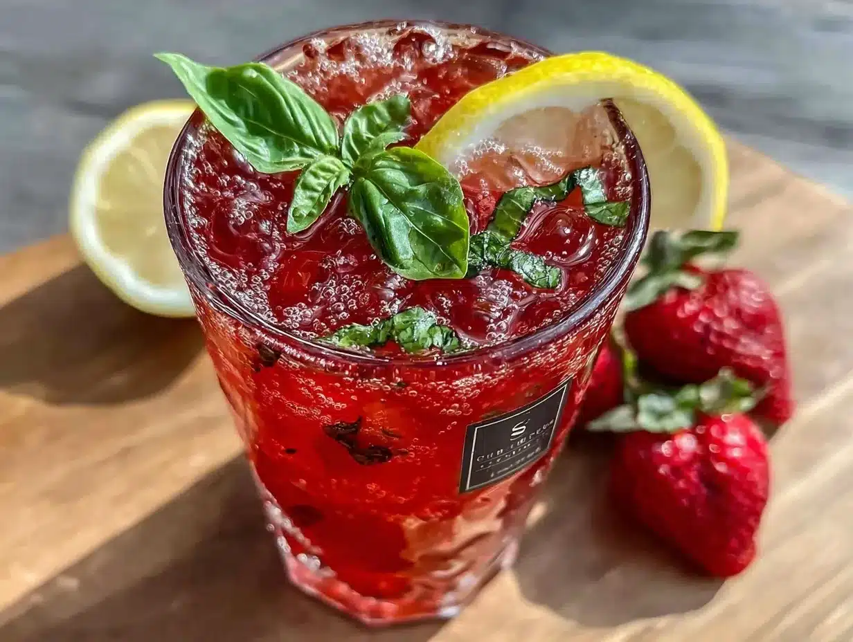fresh strawberry basil sparkling lemonade preparation steps