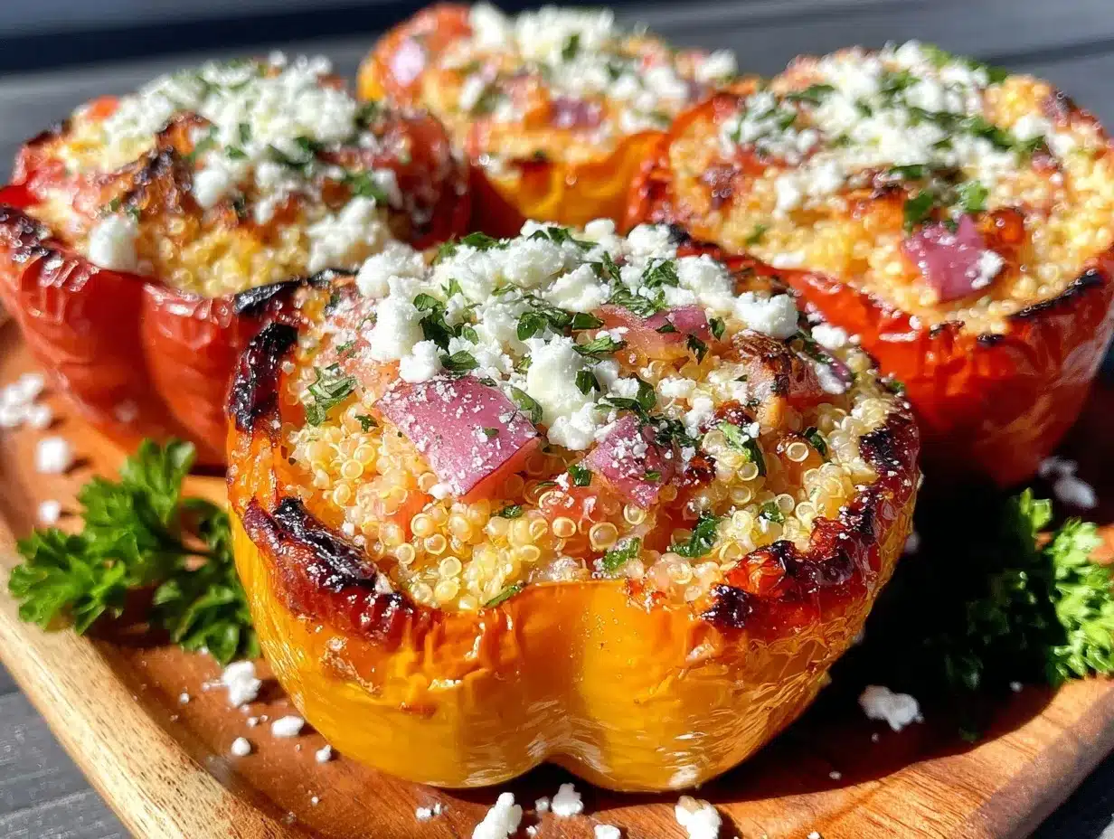 fresh stuffed bell peppers with quinoa and feta preparation steps