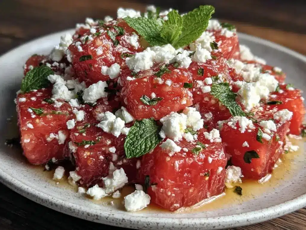 fresh watermelon feta salad with mint - featured image