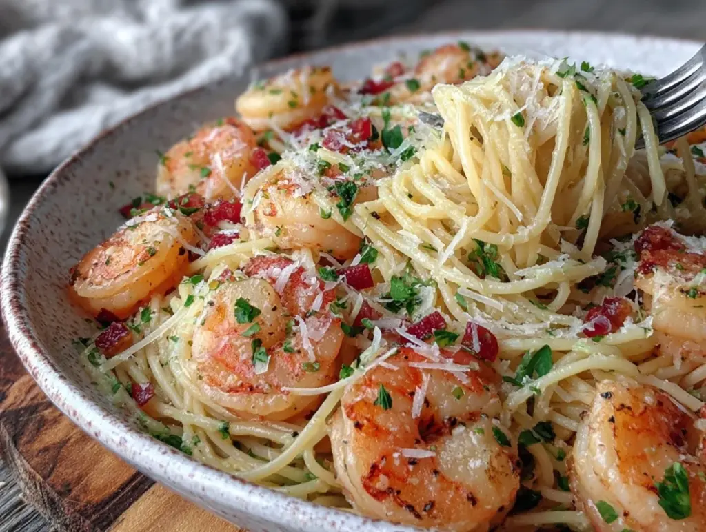 garlic shrimp pasta - featured image