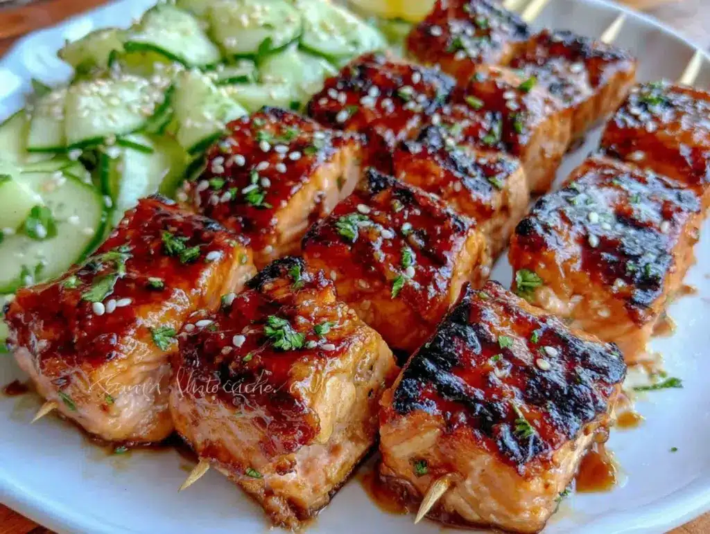 grilled teriyaki salmon skewers - featured image