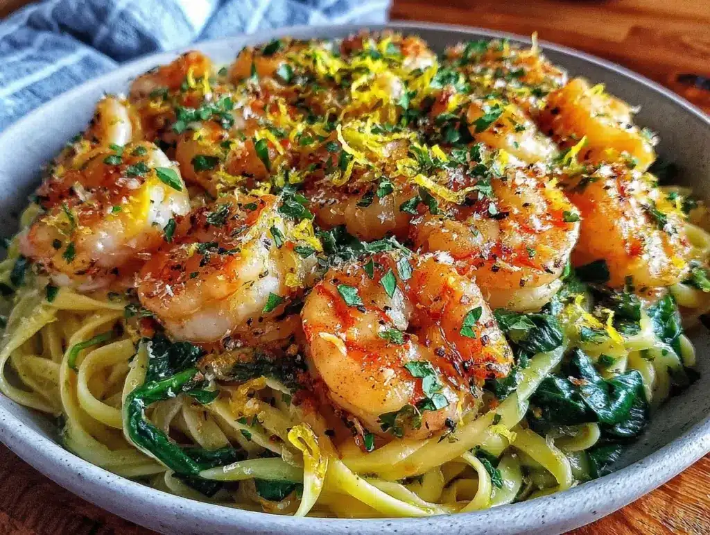 lemon garlic shrimp pasta - featured image