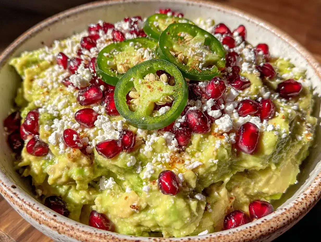 loaded guacamole with pomegranate jalapeno and feta preparation steps