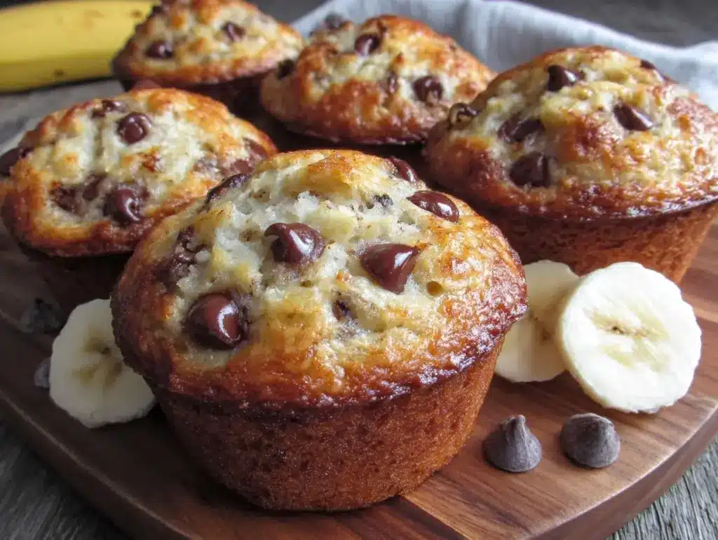 moist chocolate chip banana bread muffins - featured image