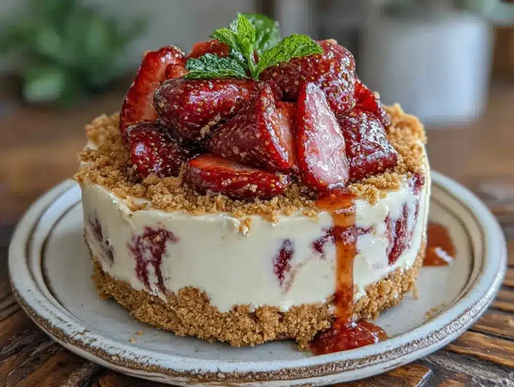 no-bake strawberry cheesecake - featured image