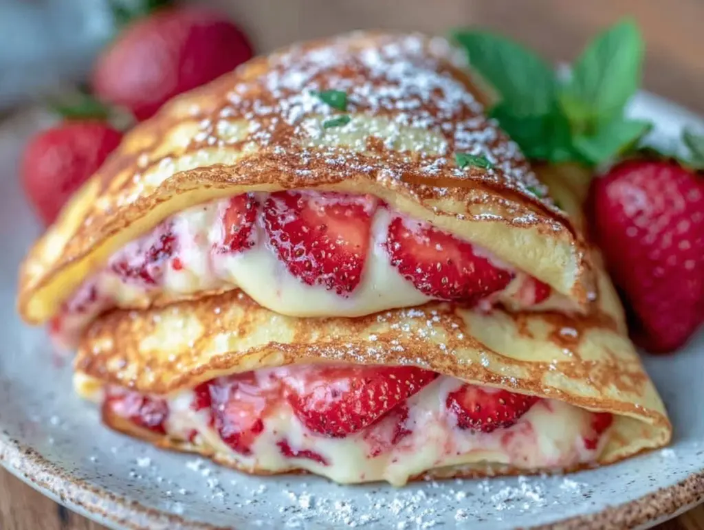 no-bake strawberry cheesecake stuffed crepes - featured image